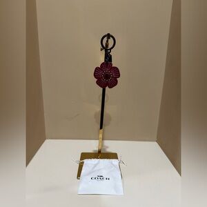 Coach Tea Rose Bag Charm in Cherry Glove Tanned Leather & Pewter Hardware